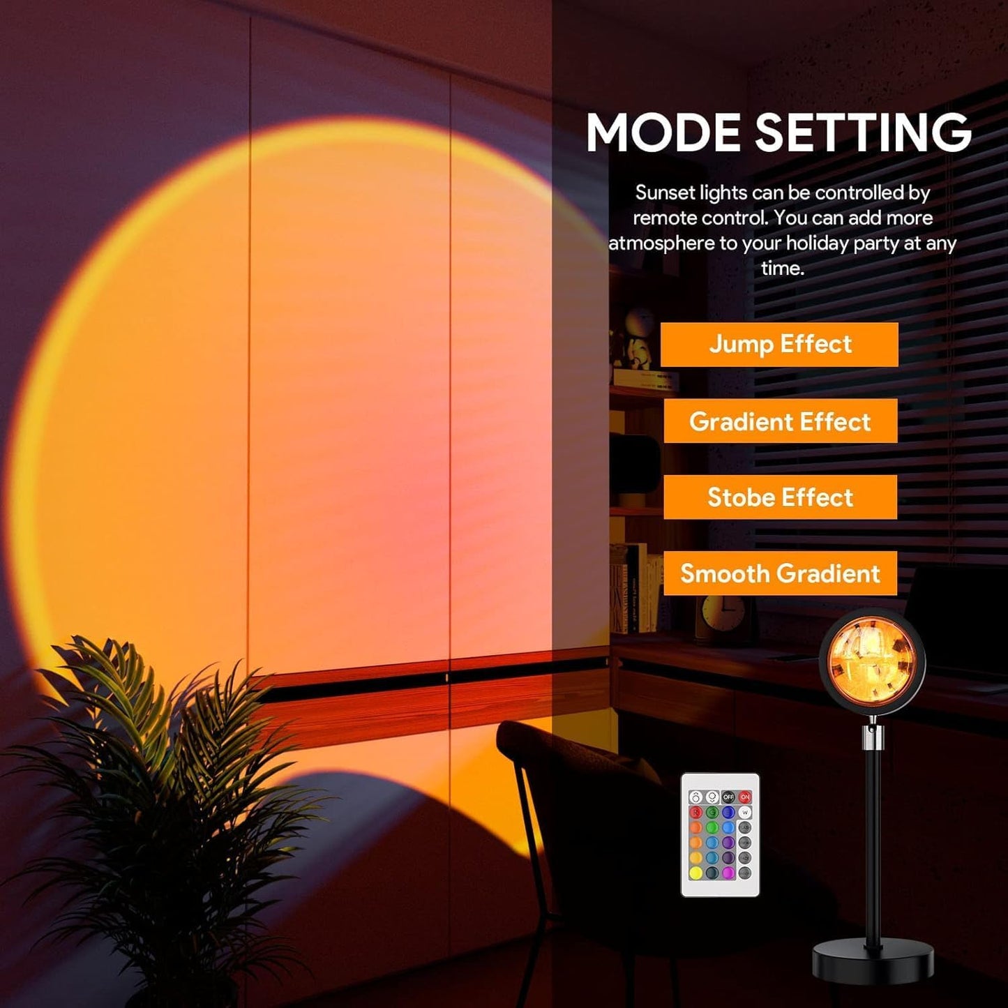 Sunset Lamp by ZERAVO – 16 Colors in 1, with Remote